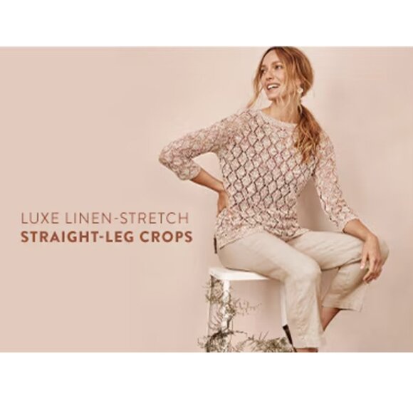 J Jill Linen Stretch Straight-Leg Cropped Trousers Pants Size 14 Flax Beige Tan - Picture 2 of 14